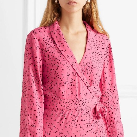 GANNI Pink Floral Crepe Wrap Maxi Dress - Picture 9 of 11